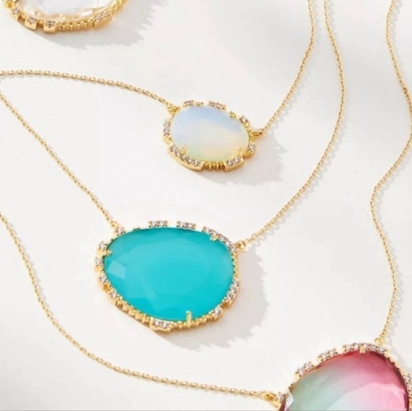 18K gold plated opaque sky blue pendant necklace; nwot - Picture 3 of 4